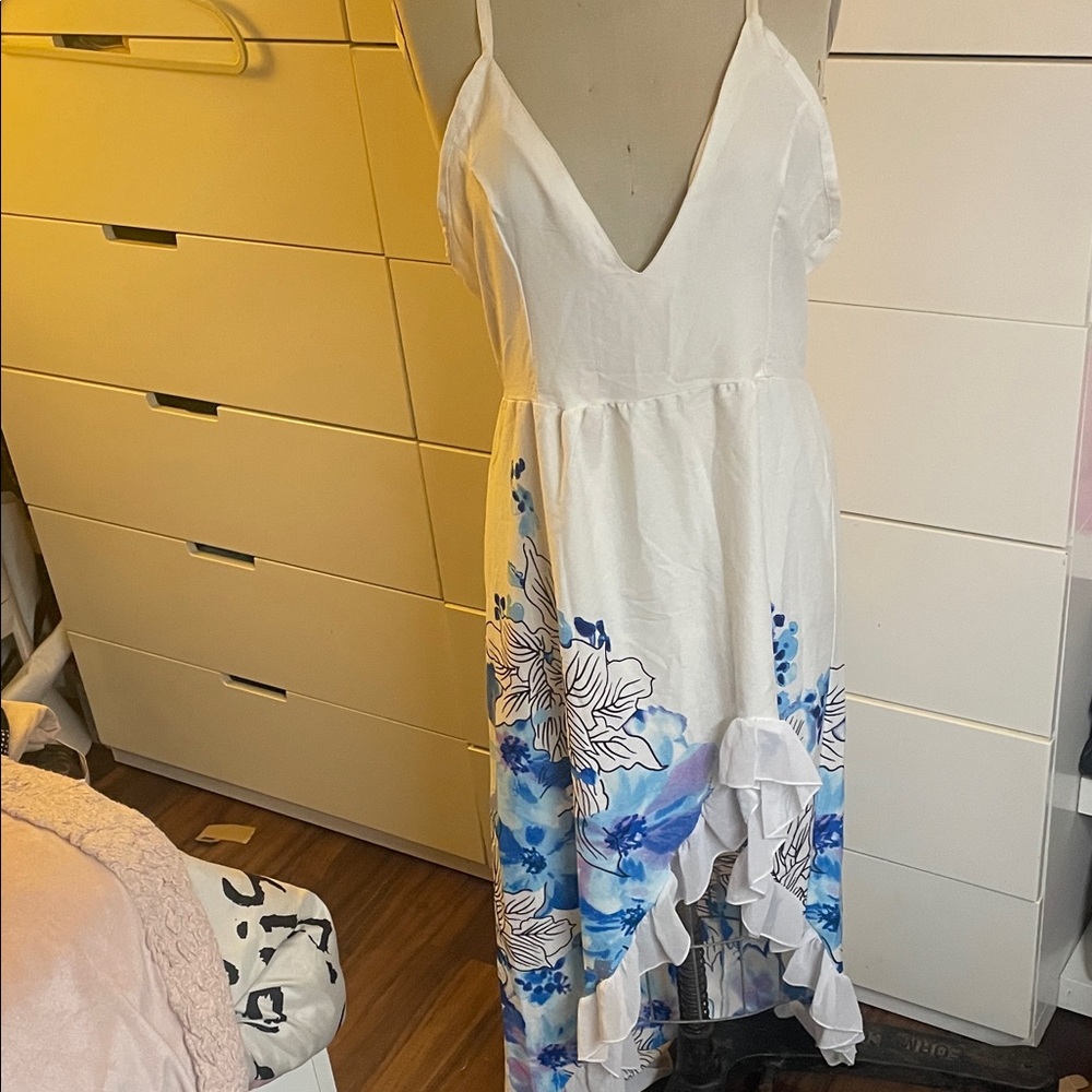 White and Blue Floral Women's Dress